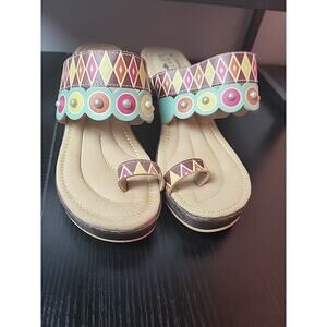 L'Artiste Spring Step Dreamcoat Leather Sandal Block Heel Toe Loop 41 (9.5-10)
